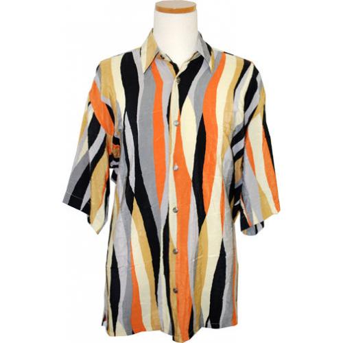 Bassiri Orange/Cream/Navy Micro Fiber Short Sleeves Shirt #45111